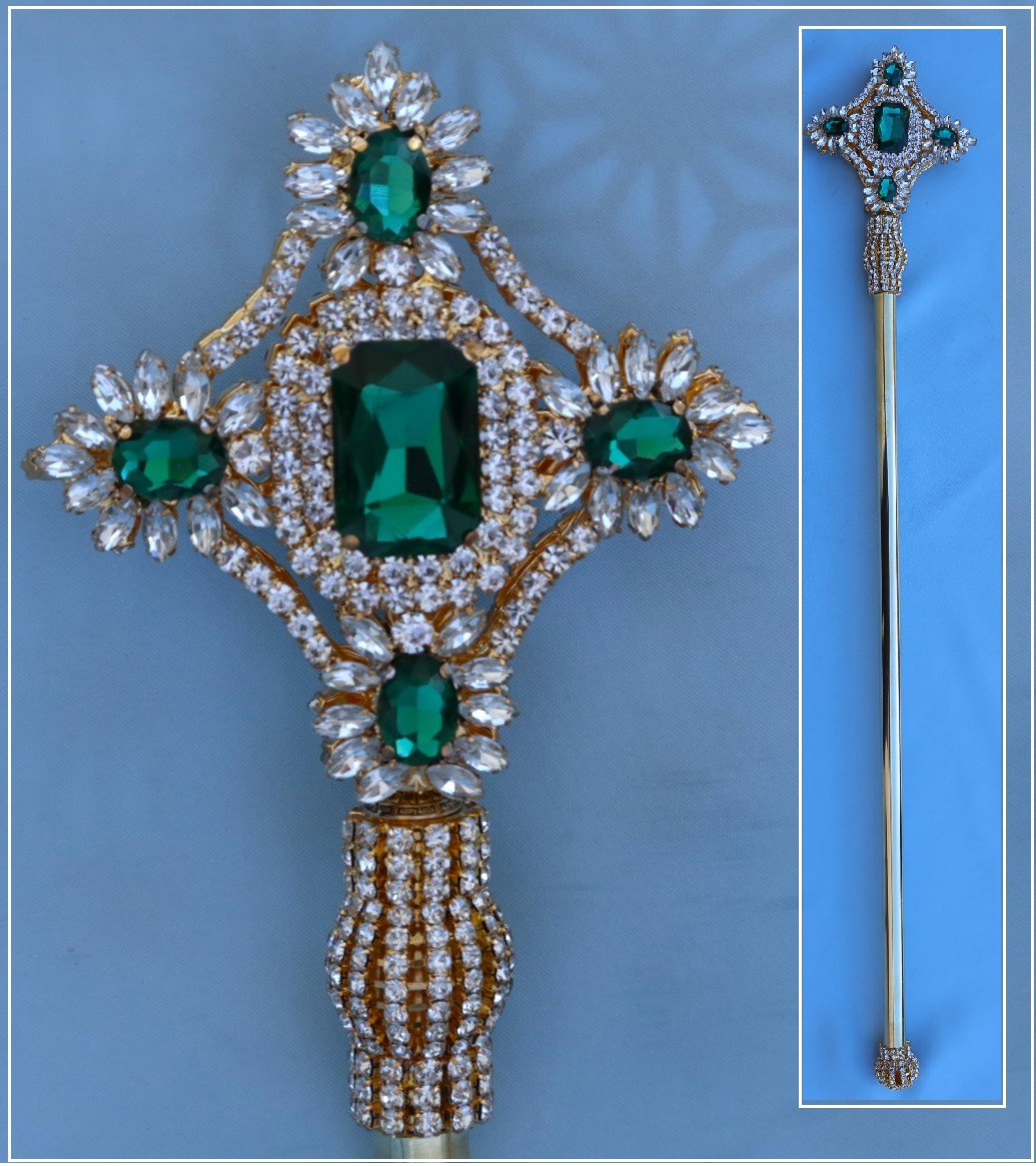 Imperial Rhinestone Gold Emerald Green Scepter – CrownDesigners display picture 3