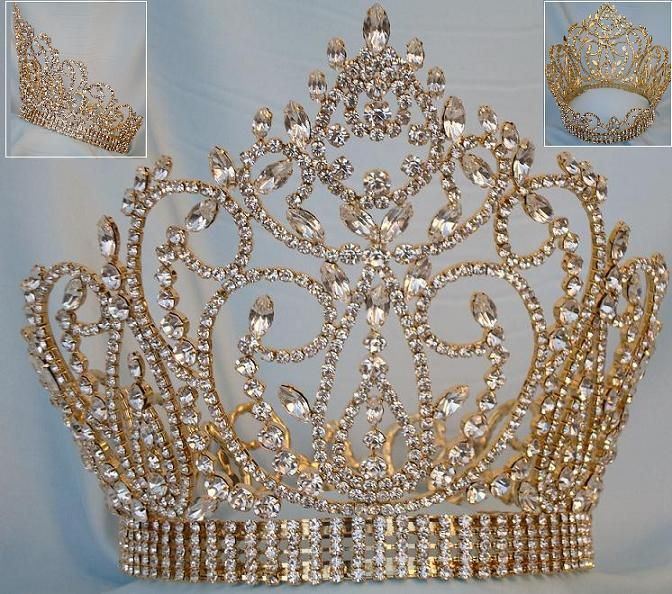 Miss American Beauty Full Gold Rhinestone Pageant Crown - CrownDesigners