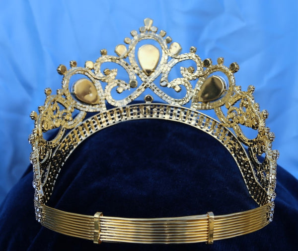 Gold Contoured Rhinestone Crown Tiara