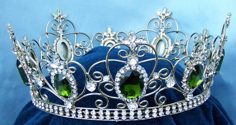 Rhinestone Imperial Celtic Light Green Peridot Unisex Silver Crystal Crown - CrownDesigners