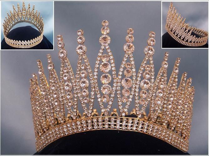 Gold Austrian Crystal Rhinestone Tiara – Full Crown, Pageant & Bridal (Style T1927G, Janefashions)
