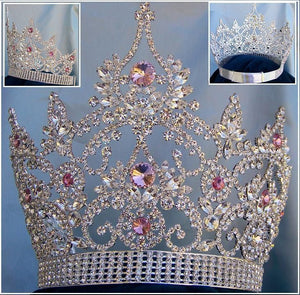 Continental Adjustable Silver Pink Rhinestone Crown Tiara - CrownDesigners