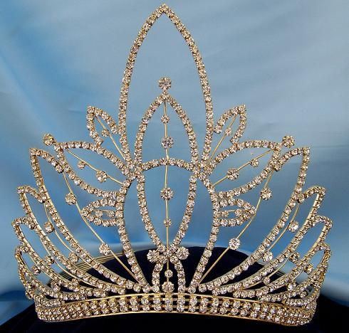 Gold Rhinestone Miss Beauty Queen Pageant Crown Tiara 