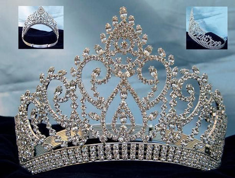 Beauty Pageant Silver Contoured Rhinestone Adjustable Crown Tiara - CrownDesigners