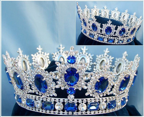 Men's Unisex Rhinestone Silver Full Blue Sapphire Royal Premium Crown - CrownDesigners
