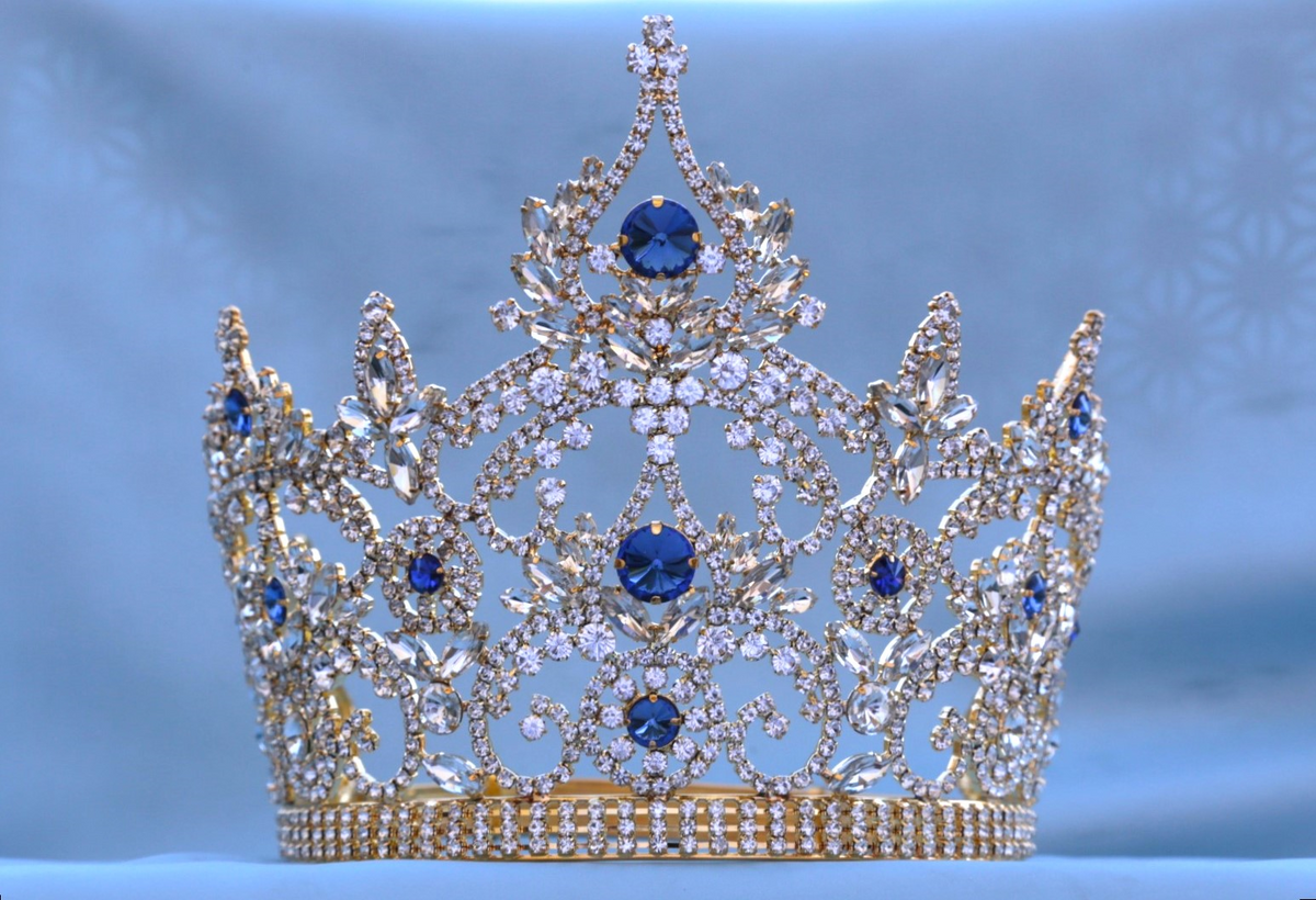 Continental Adjustable Gold Blue Sapphire Crown Tiara 