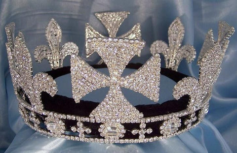 King Lear Rhinestone Full Silver Mens Crown - CrownDesigners