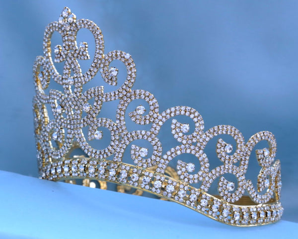 Adjustable Rhinestone Gold Crown Tiara CrownDesigners