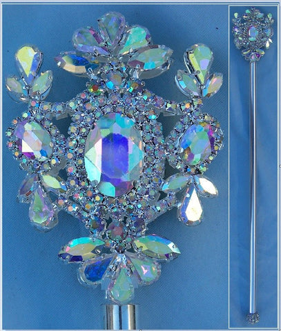 Russian Imperial  Dynasty Palace Silver  Rhinestone Scepter Aurora Borealis - CrownDesigners
