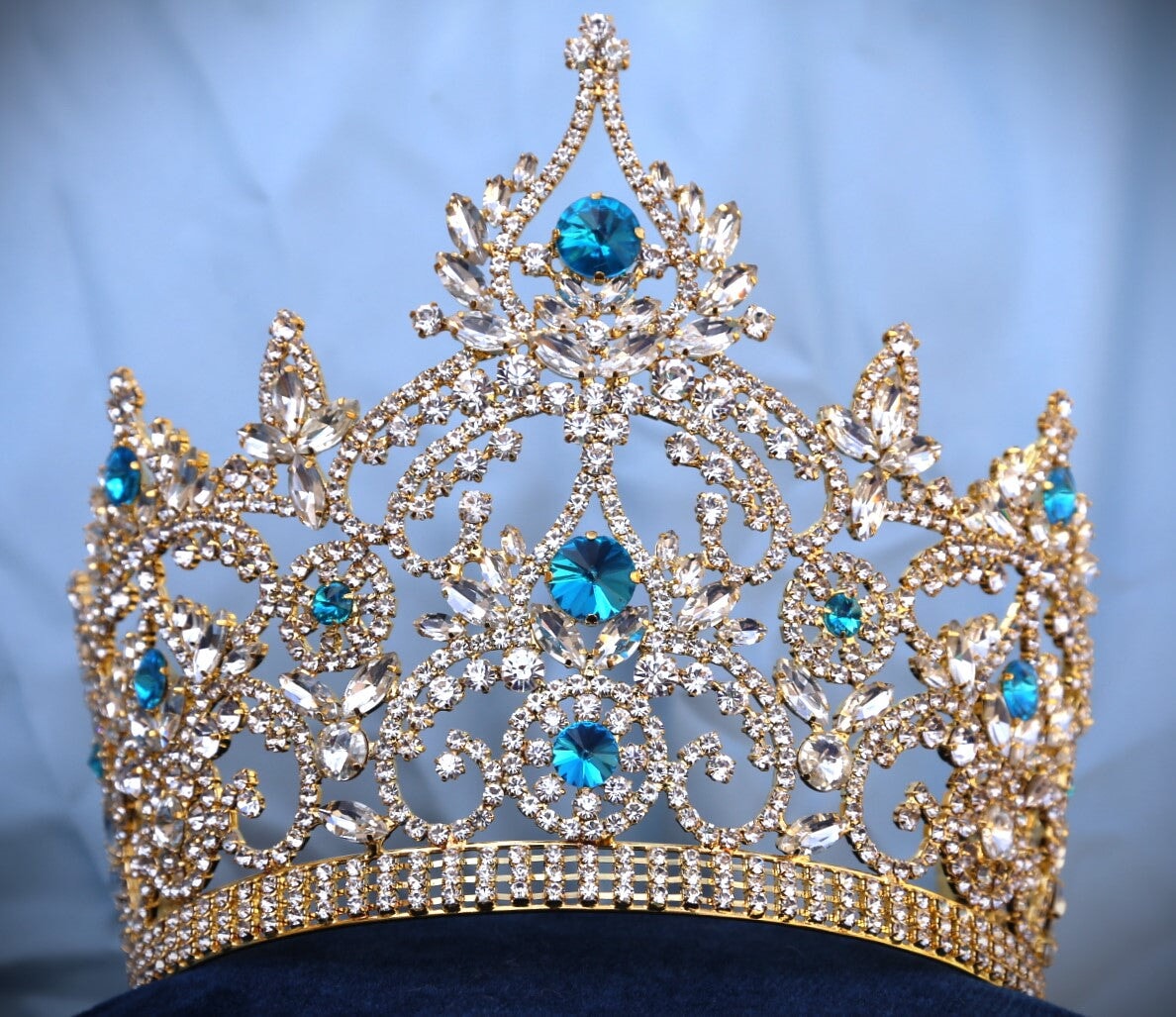 Continental Blue Aquamarine Rhinestone Crown Tiara 