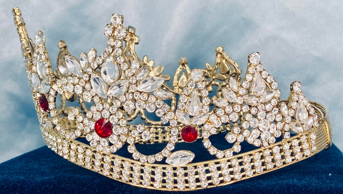 Continental Premium Gold Ruby Red Contoured Crown Tiara