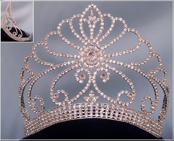 Rhinestone Adjustable Contoured Royal Premium Silver Crown