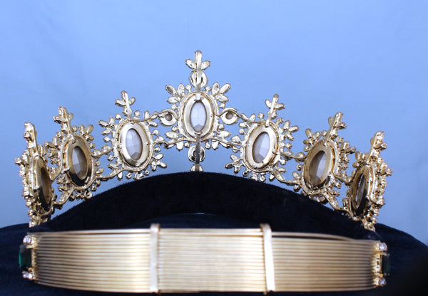 Rhinestone Adjustable Contoured Royal Premium Gold Crown