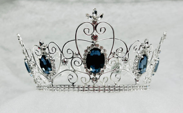 Rhinestone Imperial Celtic Mountain Blue Unisex Silver  Full Crystal Crown