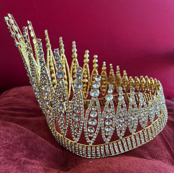 Queen of The 7 Seas RHINESTONE BEAUTY PAGEANT RHINESTONE FULL GOLD CROWN - CrownDesigners