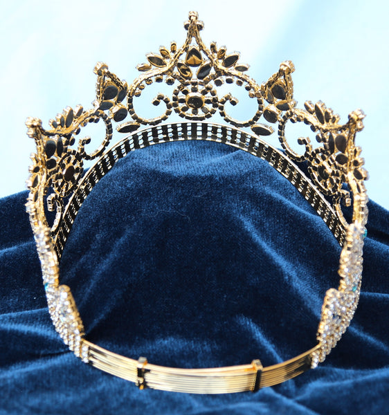 Continental Premium Gold  Aquamarine Contoured Rhinestone Crown Tiara