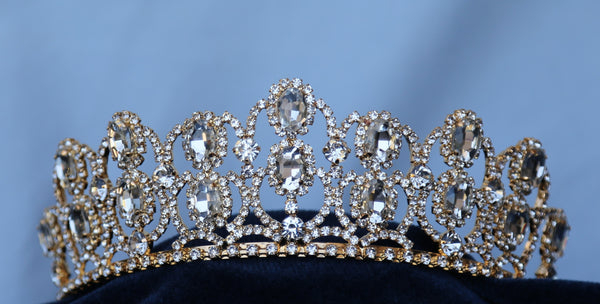 The Diamond Royal Empress Rhinestone Beauty Pageant Queen, Princess, Gold Crown Tiara
