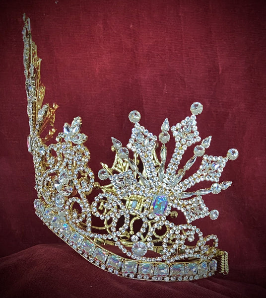 Adjustable Rhinestone gold crown tiara Crown.Designers