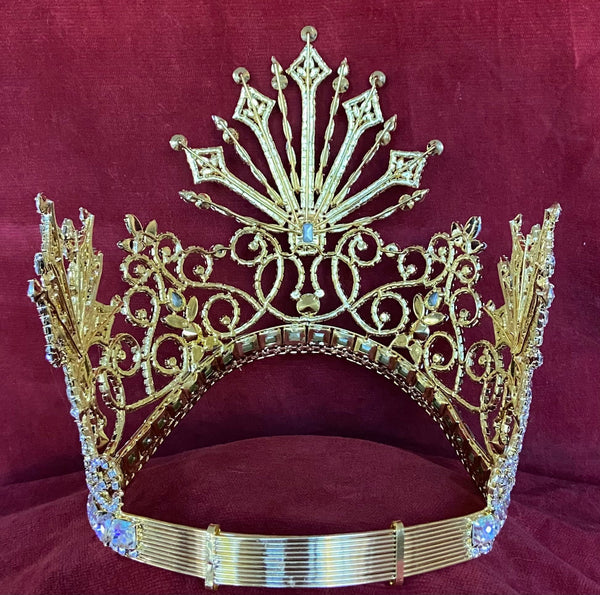 Beauty Pageant Rhinestone Crown Tsarina Alexandra Fedorovna Gold Romanov Contoured AB LARGE Queen