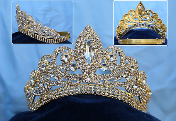 Gold Adjustable Rhinestone Crown Tiara Apparel & Accessories