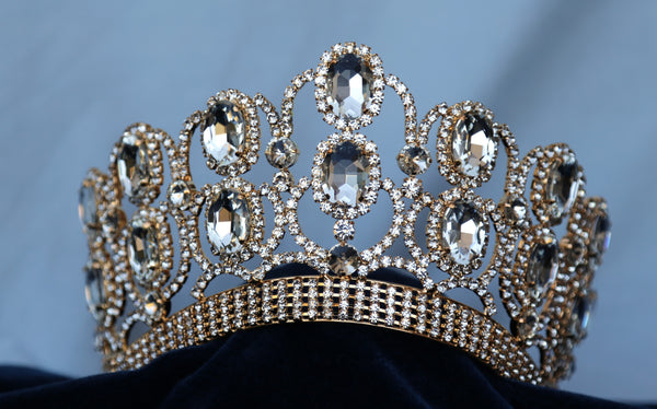 rhinestone contoured tiara crown for queen, princess, bridal, prom