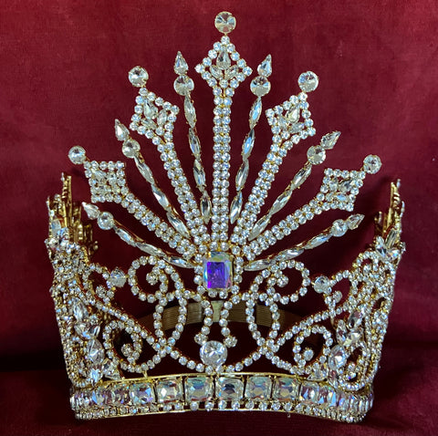 Adjustable Rhinestone gold crown tiara Crown.Designers