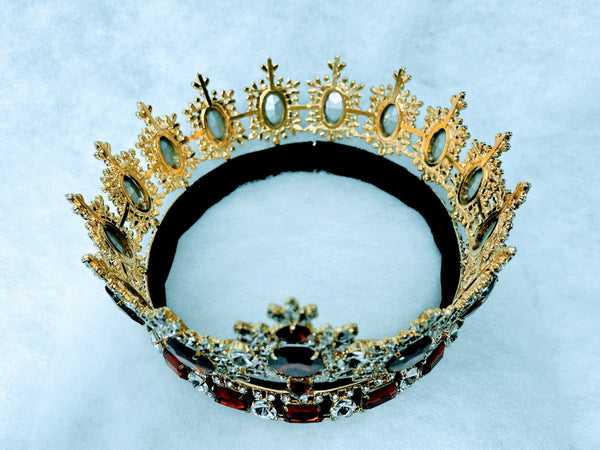 Men's Unisex Rhinestone Gold Full Dark Amber Royal Premium Crown MASCULINE/King/Crown,LARGE Queen