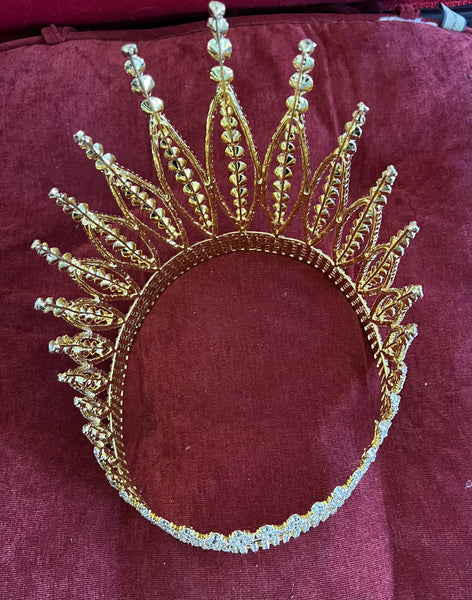 Queen of The 7 Seas Rhinestone Beauty Pageant Full Gold Crown LARGE Queen