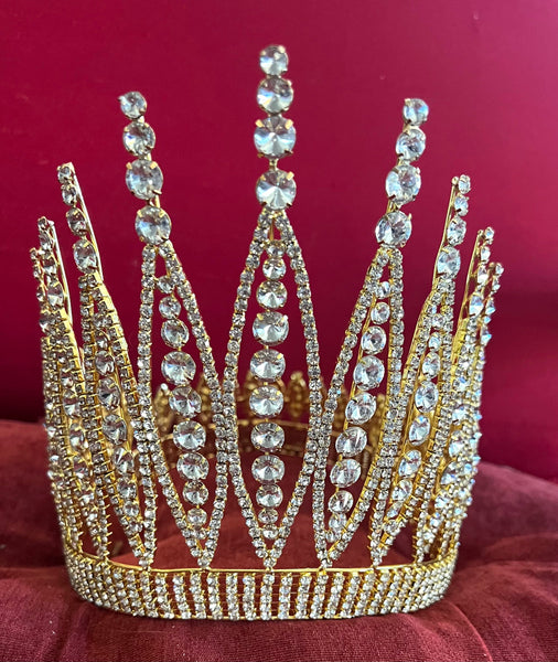 Queen of The 7 Seas Rhinestone Beauty Pageant Full Gold Crown LARGE Queen