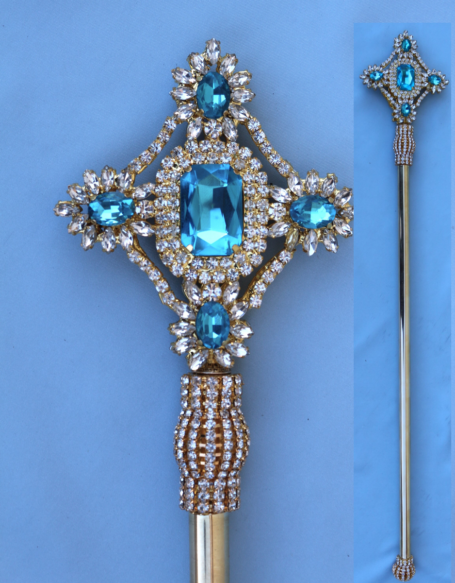 Imperial Rhinestone Gold Aquamarine Scepter – CrownDesigners