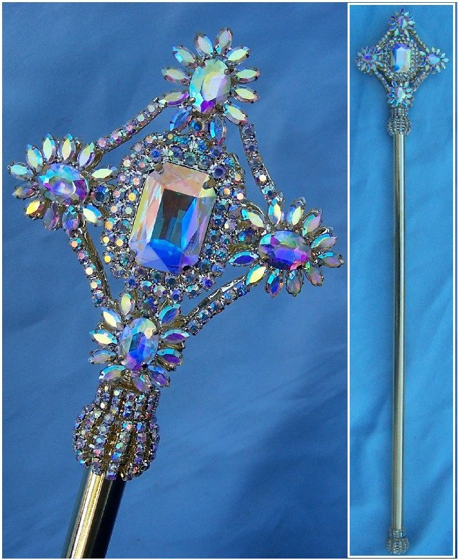 Aurora Borealis Gold Rhinestone Exalted Imperial  Beauty Pageant Scepter - CrownDesigners