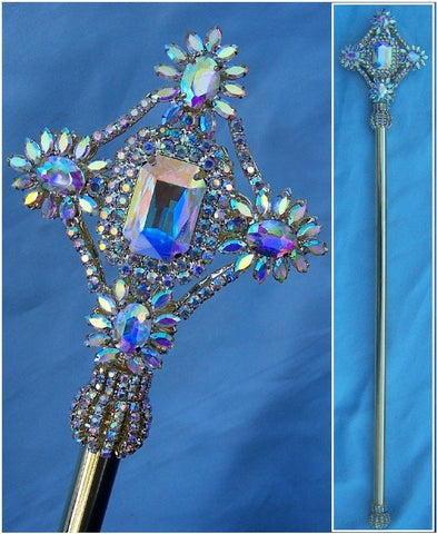 Aurora Borealis Gold Rhinestone Exalted Imperial  Beauty Pageant Scepter - CrownDesigners