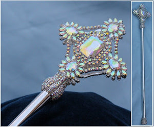 Aurora Borealis Silver  Rhinestone Exalted Imperial  Beauty Pageant Scepter - CrownDesigners