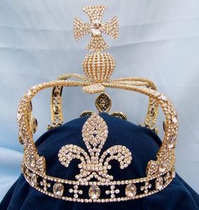 Imperial Rhinestone Men's King State Gold Crown - CrownDesigners