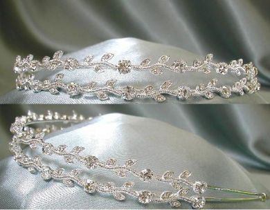 Two Rows Clear Rhinestone Bridal Tiara Veil Gown - CrownDesigners