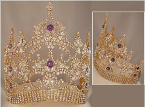 Continental Adjustable Contoured Gold Amethyst Crown Tiara - CrownDesigners