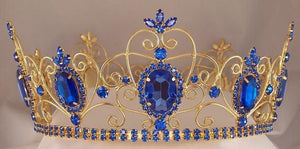 Rhinestone Imperial Celtic Jewelled Mens Gold Blue Crown - CrownDesigners