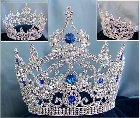 Continental Blue Sapphire Rhinestone Silver Full Crown - CrownDesigners