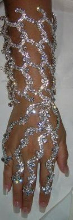 Rhinestone SILVER CLEOPATRA style arm bracelet with rings - CrownDesigners