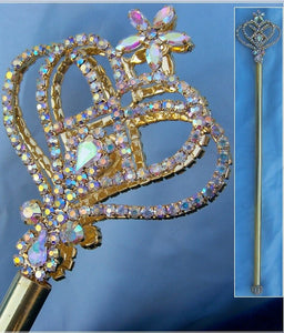 Aurora Borealis Rhinestone Enchanted Rainbow Princess Scepter, Gold Edition - CrownDesigners