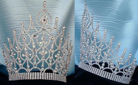 Large Beauty Pageant Rhinestone Adjustable silver crown - CrownDesigners