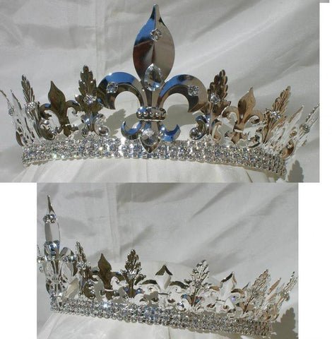 Full Round Silver Medieval Rhinestone Mens Unisex Crown - CrownDesigners