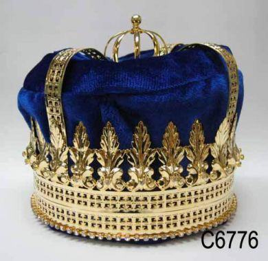 Imperial State Mens King Rhinestone Gold and Blue Crown - CrownDesigners