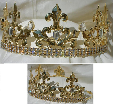 Rothwell Gold Adjustable Unisex Rhinestone Crown Tiara - CrownDesigners