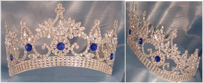 Continental Adjustable Contoured Rhinestone Blue Sapphire Crown Tiara - CrownDesigners