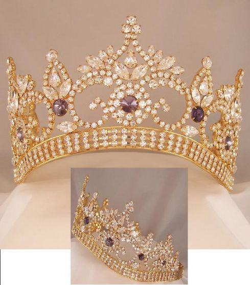 Continental Premium Gold Amethyst Contoured Crown Tiara - CrownDesigners