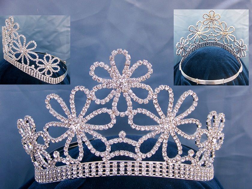 Beauty Pageant Queen Princess rhinestone floral Queen Tiara - CrownDesigners