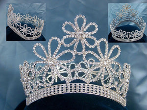 Beauty Pageant Contoured Rhinestone  Full Silver Crown Tiara - CrownDesigners