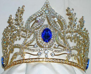 Beauty Pageant Rhinestone Queen Ceremonial Gold Crown Tiara - CrownDesigners