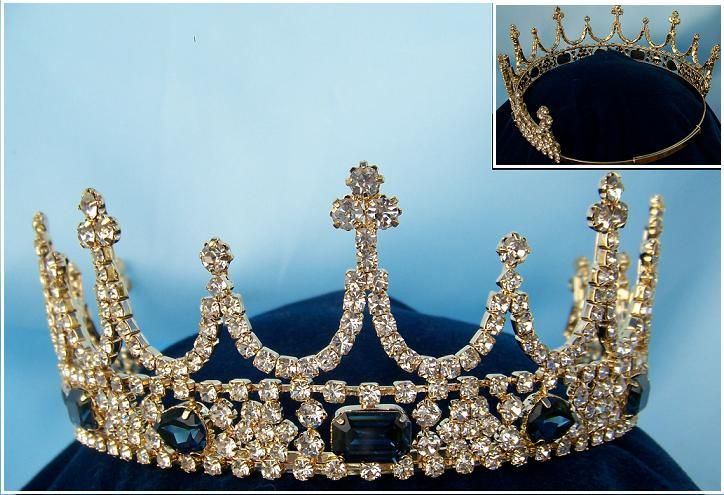 Victorian Style Gold Rhinestone adjustable crown tiara - CrownDesigners